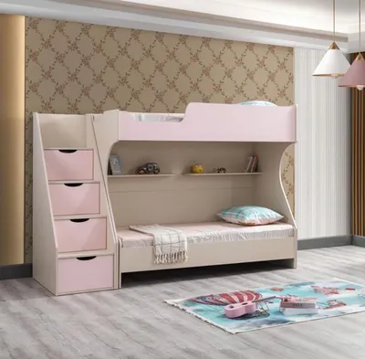 Image de Lit pour enfant Lit pour bébé Design moderne Lit pour chambre d'enfant Meubles en bois Rose