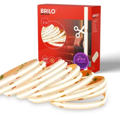 Obrázek produktu pro Briloner COB LED pásek 3m, Teplé bílé světlo, Samolepicí, Lze zkrátit, Bílá, 3m