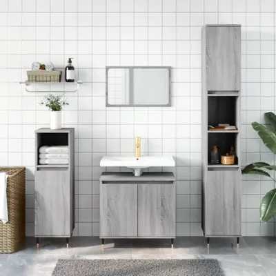 Produktbild von 3-tlg. Badmöbel-Set moderne - mit Stauraum - Grau Sonoma Holzwerkstoff - Badezimmer CC9949