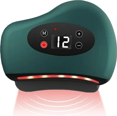 Produktbild von Gesichtsmassagegerät, Elektrisches Gua Sha Massagegerät, 12 Vibrationsstufen, Heizfunktion & Rotes Licht, Tragbar