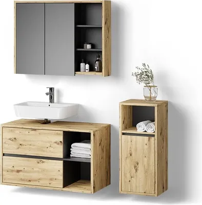 Produktbild von Badmöbel-Set Livinity Vomano Braun 3 Teile, mit Midischrank, Model 52752