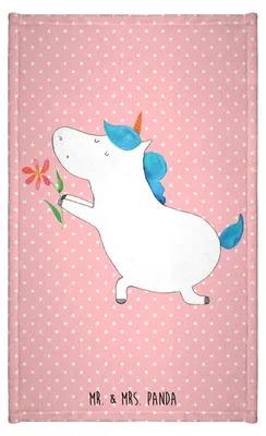 Produktbild von Mr. & Mrs. Panda Handtuch Einhorn Blume - Rot Pastell - Geschenk, Liebe, Verlobung, Unicorn, Frotteetuch, Pärchen, stoffhandtuch, Einhörner, Partner, Kleines, Gästetuch