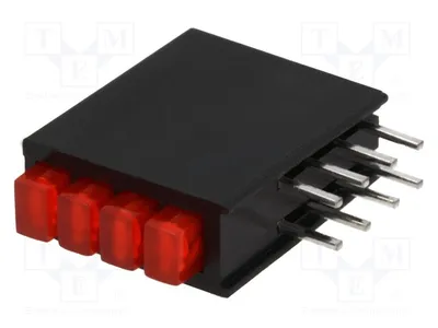 Image de 1 x Lentille LED : diffuse, rot. Nombre de diodes : 4, de couleur rouge, intégrées dans le boîtier. Courant : 20 mA. Angle de diffusion : 100°. Référence : L-914CK/4IDT. Type : LED