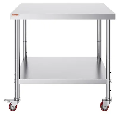 Immagine prodotto di Tavolo da lavoro in acciaio inossidabile - 91 x 76 x 86 cm - Capacità di carico: 80 kg - Con ruote