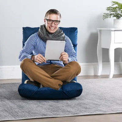 Image de Fauteuil de sol 3-en-1 : canapé-lit pliable, canapé de sol avec revêtement en velours de polyester, bleu | 55 x 71 x 53,5 cm | 13 positions | Rembourrage de 12 cm