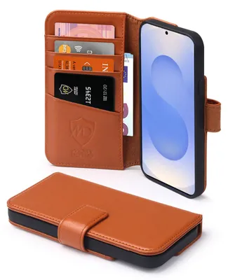 Produktbild von MobyDefend Hülle für Samsung Galaxy S25 Plus (S25+) - Premium Leder Klapphülle mit Kartenfächern und Standfunktion - Braun