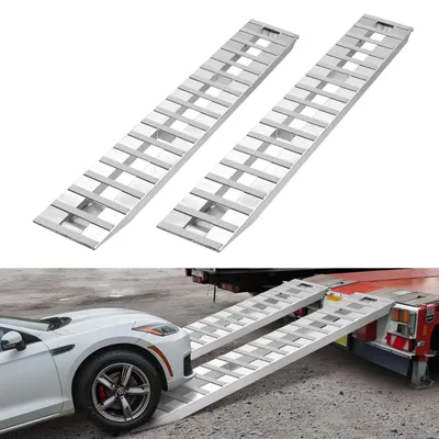 Produktbild von Auffahrrampen 2er-Set - Schwerlast-Alu-Laderampen - Länge 274,5 cm - Breite 38 cm - Gesamttragfähigkeit 4535,9 kg - Rutschfeste Oberfläche - Für ATV, Motorrad, Rasenmäher, Traktor