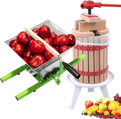 Zdjęcie produktu dla QEENTOE: Ręczna prasa do owoców o pojemności 6 litrów oraz ręczna maszynka do mielenia owoców ze stali nierdzewnej o pojemności 7 litrów.
