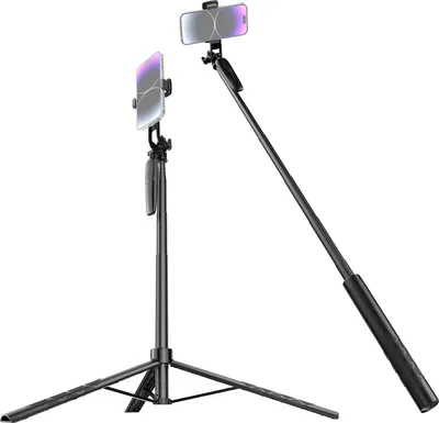 Produktbild von Ausziehbares Selfie-Stick-Stativ fuer Telefon, max. Hoehe 190 cm, mit flexiblem Telefonclip, 1/4-Zoll-Schraube, Fernausloeser, Telefonstativ fuer Vlog-Selfie, Live-Streaming, Gruppenfoto-Video
