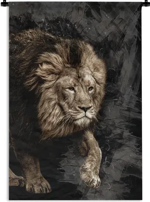 Produktbild von MuchoWow® Wandteppich Wandbehang Abstrakt - Löwe - Schwarz 120x180 cm Tapisserie Dekoration Wandtuch - Schlafzimmer - Dekorationen für das Haus