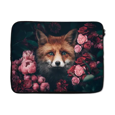 Produktbild von MuchoWow® Laptop Hülle 17 Zoll Laptoptasche Fuchs - Blumen - Tiere - Zipper - Schutzabdeckung