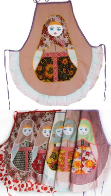 Produktbild von Schürze Kochschürze Matrjoschka Matroschka mit Schleife Apron Damen Patchwork slawischer Stil