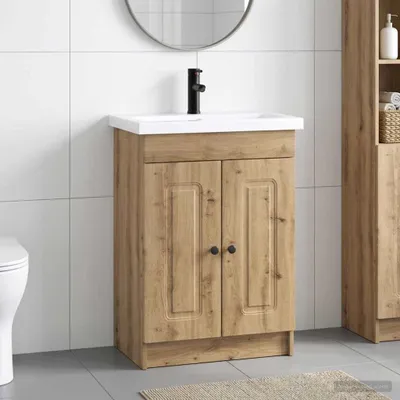 Immagine prodotto di Maison Exclusive - Set di mobili da bagno in legno effetto rovere artigianale, dimensioni 56 x 37,5 x 81 cm