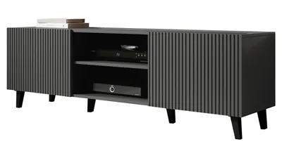Produktbild von MIRJAN24 TV-Lowboard Vamos Grey 150, TV-Schrank mit 2 Türen, TV-Tisch, Fronten gefräst, L: 150 cm (Farbe: Anthrazit)