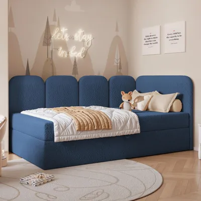 Produktbild von Jugendbett FINO 120x200 Rechts Bettkasten Bonellmatratze Blau Bouclé
