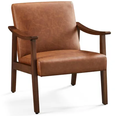 Zdjęcie produktu dla Krzesło tapicerowane Yaheetech recliner retro lounge chair, drewniane podłokietniki, nośność do 136 kg, jasnoszare