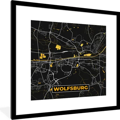 Produktbild von MuchoWow® Gerahmtes Poster Stadtplan - Deutschland - Gold - Wolfsburg - Karte 40x40 cm - Poster mit Schwarzem Bilderrahmen Wandposter Rahmen Foto Bilder - Poster - Plakat im Rahmen