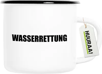 Produktbild von Huuraa Emaille Tasse Wasserrettung Schriftzug 300ml Vintage Campingbecher Geschenkidee