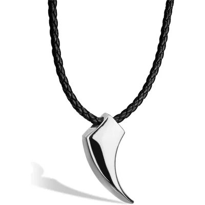 SERASAR | Kožený Náhrdelník pre Mužov [Wolf] z Stainless Steel | Farba: Strieborná | Dĺžka: 60cm