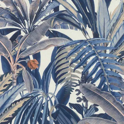 Produktbild von Vliestapete 689501 Tapete Botanical Dschungel 53 x 1005 cm Rasch Rhapsody Grau Blau