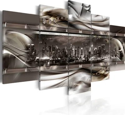 Produktbild von Modernes Wandbild d-A-0040-b-n (150x75) - 5 Teilig Bilder Fotografie auf Vlies Leinwand Foto Bild Dekoration Wand Bilder Kunstdruck ABSTRAKT NEW YORK NYC STADT PANORAMA