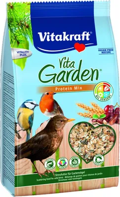 A bag of Vitakraft Vita Garden Protein Mix bird food.