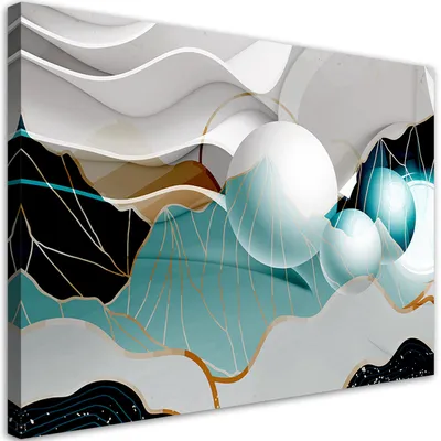 Produktbild von Leinwandbild Türkisfarbene Abstraktion mit 3D-Kugeln 120x80 Feeby Blau bild für die wand bereit zum aufhängen