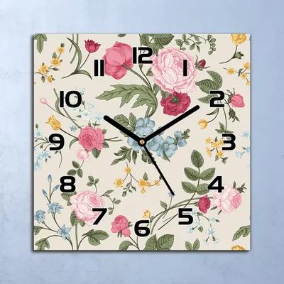 Produktbild von Wanduhr Echt-Glas-Küchenuhr Bunte Blumen rosa Quarz Lautlos 30x30 Deko Bilder