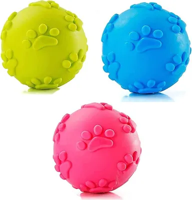 Productafbeelding van 3-delige honden speelballen, piepballen, kauwspeelgoed voor honden, drijvende hondenballen (blauw, roze, groen) (Bal, Bal)