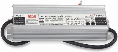 Produktbild von MEANWELL HLG-320H-24A, AC-DC LED-Installationsnetzteil, Metallgehäuse, IP65 320W 24V 13,3A CV+CC