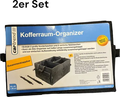 Produktbild von 2er Set Cartrend Auto-Organizer zusammenklappbar Kofferraumtasche Autotasche Box Schwarz