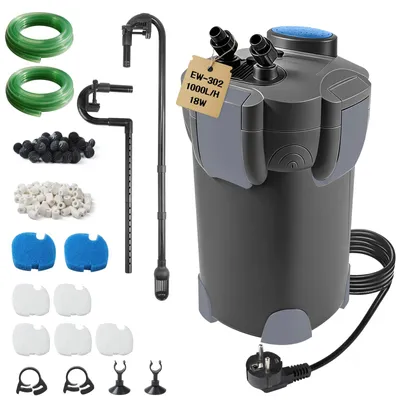 Imagen del producto de Filtro externo para acuarios, con un caudal de 1000 litros por hora, adecuado para acuarios de hasta 300 litros, con caudal ajustable