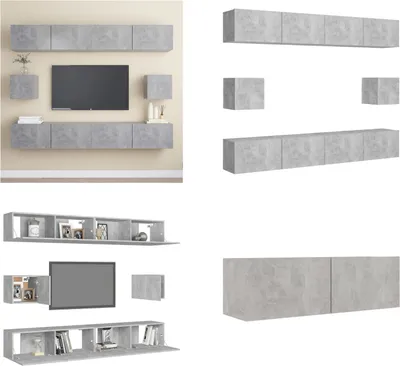 Produktbild von vidaXL 6 tlg. TV Schrank Set Betongrau Holzwerkstoff - TV-Schrank-Set - TV-Schrank-Sets - Hängendes TV-Schrank-Set - Hängende TV-Schrank-Sets
