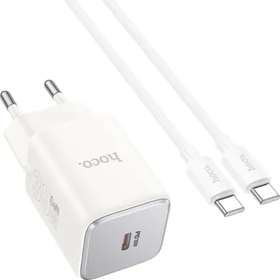 Zdjęcie produktu dla Ładowarka sieciowa typu C + kabel typu C do typu C PD QC 30W GaN w kolorze białym 100 cm