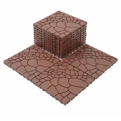 Produktbild von 44er PVC Klickfliesen 30,5 x 30,5 cm, ca. 4 m², Terrassenfliesen in Steinoptik, wetterfest für Balkon, Terrasse und Garten, Braun