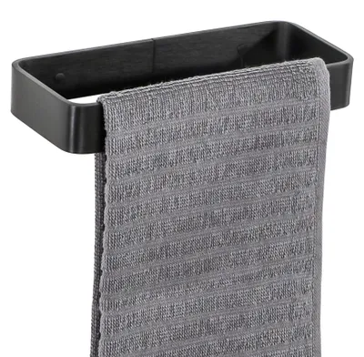 Image de Porte-serviettes sans perçage, noir ; barre porte-serviettes sans perçage, autocollante ; porte-serviettes noir à fixation murale ; porte-serviettes en aluminium pour salle de bains et cuisine, 20 cm, EGYS24030-200-3M-B