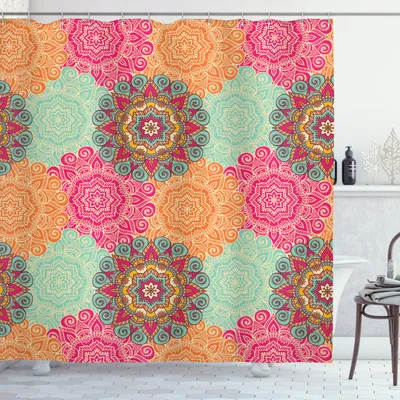 Produktbild von ABAKUHAUS Mandala Duschvorhang, Antike Stammes- Mandala, Wasser Blickdicht inkl.12 Ringe Langhaltig Bakterie und Schimmel Resistent, 175 x 180 cm, Fuchsia Orange