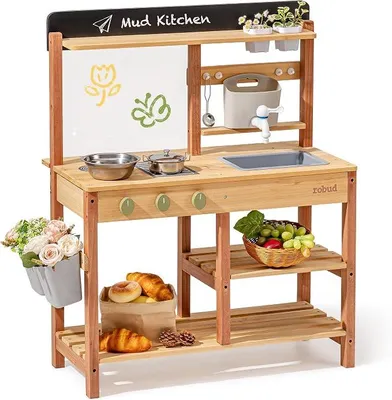 Imagen del producto de Cocina de madera para niños, cocina de juego para exteriores con fregadero