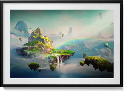 Produktbild von Chinesische Fantasieszenen– Wandbild mit Rahmen – Gerahmtes Bild  – Wanddekoration – 100x70 cm –  Schwarz Rahmen