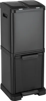 Image de SVITA Poubelle à pédale Poubelle de tri avec tiroirs (32 litres 2x8L + 16L) Acier laqué époxy noir