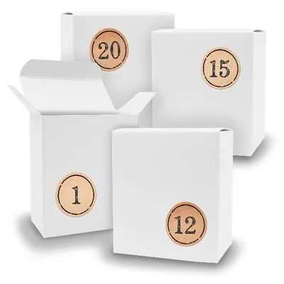 Produktbild von Adventskalender zum Füllen 24x Quader WEISS + Sticker V07 Z11