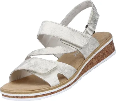 Produktbild von Rieker Damen Sandale Metallic Klettverschluss Keilabsatz V3666, Größe:41 EU, Farbe:Gold