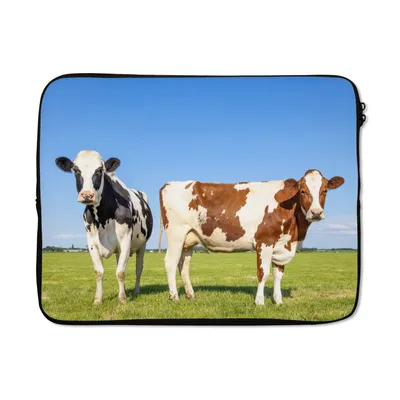 Produktbild von MuchoWow® Laptop Hülle 17 Zoll Laptoptasche Kühe - Bauernhof - Gras - Natur - Tiere - Zipper - Schutzabdeckung