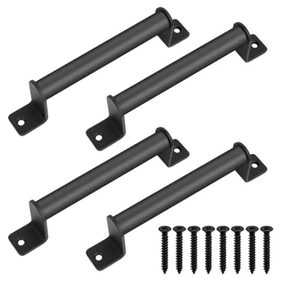 Image de 4 poignées de porte noires, poignées pour portails en bois, quincaillerie pour portes de garage coulissantes