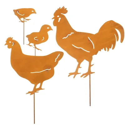 Produktbild von Gartendeko Huhn - Metall Steckfigur - Cortenstahl - Rostoptik Retro - Set mit 24 Stück - Braun