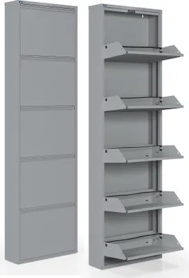 Produktbild von Dublin Schuhschrank Metall Schuhregal Schuhkipper Schuh Kipper Schuh Ablage Schrank 5-türig Hell Grau 50x168,5 cm
