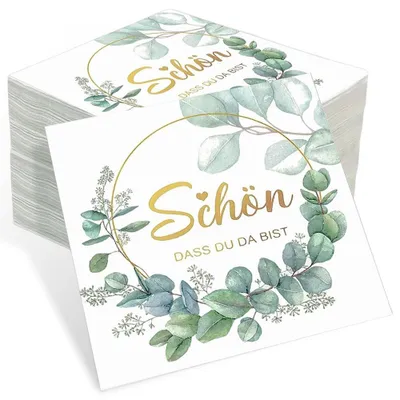 Produktbild von Servietten 80 Stück - 3-lagig - Hochzeit/Geburtstag/Taufe - Eukalyptus - Feiern - Papierservietten - Festservietten