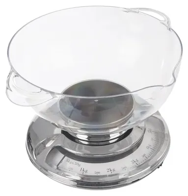 Image de Balance de cuisine - Balance mécanique - Avec bol - Capacité de 5 kg - Fonctionne sans piles - Forme ronde - Argentée