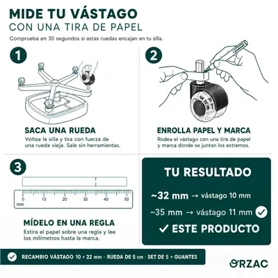 Obrázok produktu pre Kolesá na kancelárske stoličky, gumené, priemer 50 mm, priemer hriadeľa 11/22 mm, tiché, vhodné pre herné stoličky