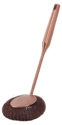 Produktbild von Stahlwolle-Schrubber mit langem Griff, Tiefenreinigung, rostfreie Edelstahl-Spülbürste für Töpfe, Pfannen, Grills, Roségold